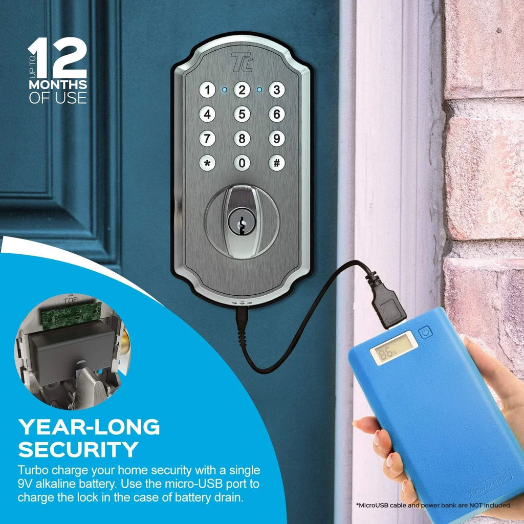 Electronic Mobile for Entry Home Keypad Nickel TL115 Deadbolt TurboLock with Door Smart Door Lock Front Keyless App Brushed