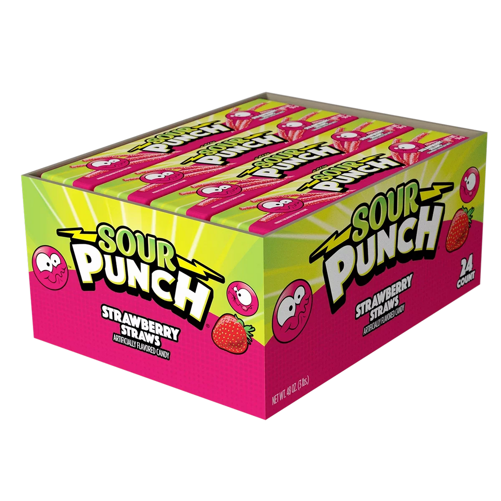 Sour Straws, (24ct Caddy) Tray Strawberry, Punch 2oz