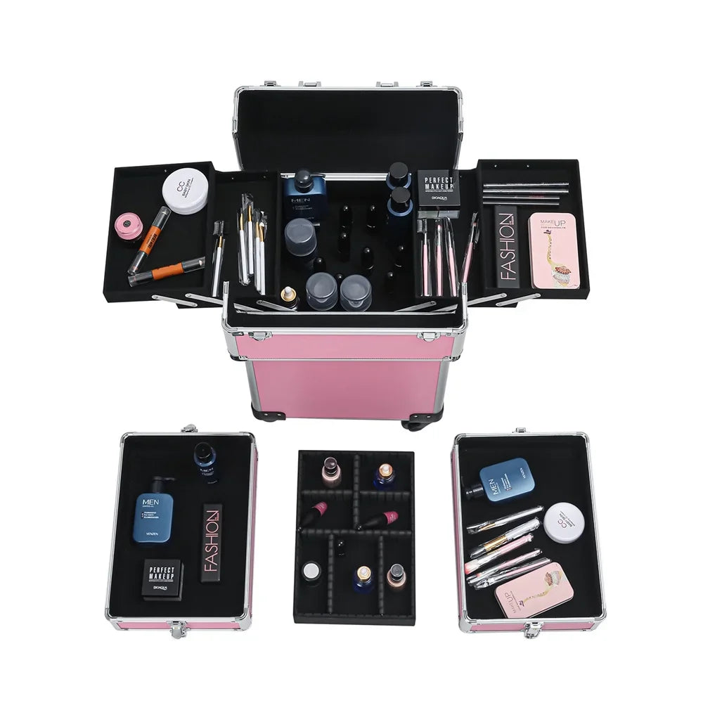 Case,Pink Makeup Drawers with Rolling Train Trolley Zeng Case Case Makeup