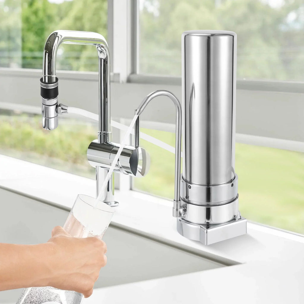 Filter Water Drinking Tap Filtration Countertop System Stainless Sink Filter Silver