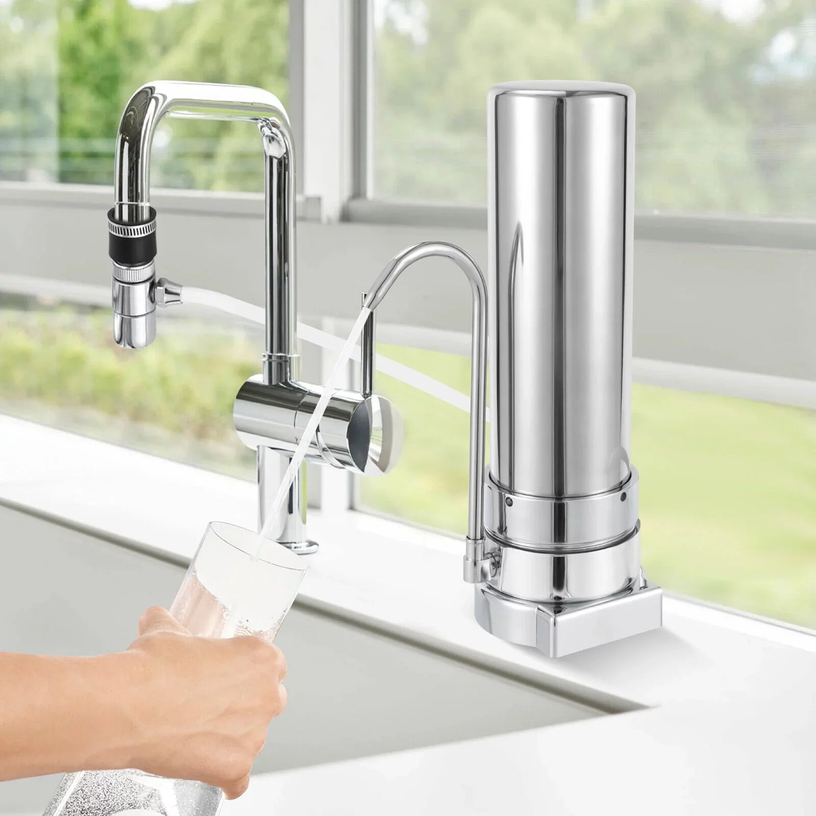 Filter Water Drinking Tap Filtration Countertop System Stainless Sink Filter Silver
