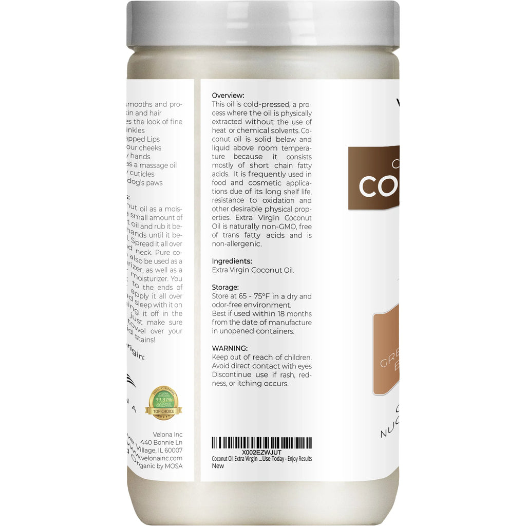 '- Use Oil in Body, Virgin, Food oz Results jar | Care Skin, Virgin USDA Certified Hair - Grade Cosmetic Extra | Pressed Face, Velona Today and | Cold 64 Enjoy Coconut | | Extra Organic