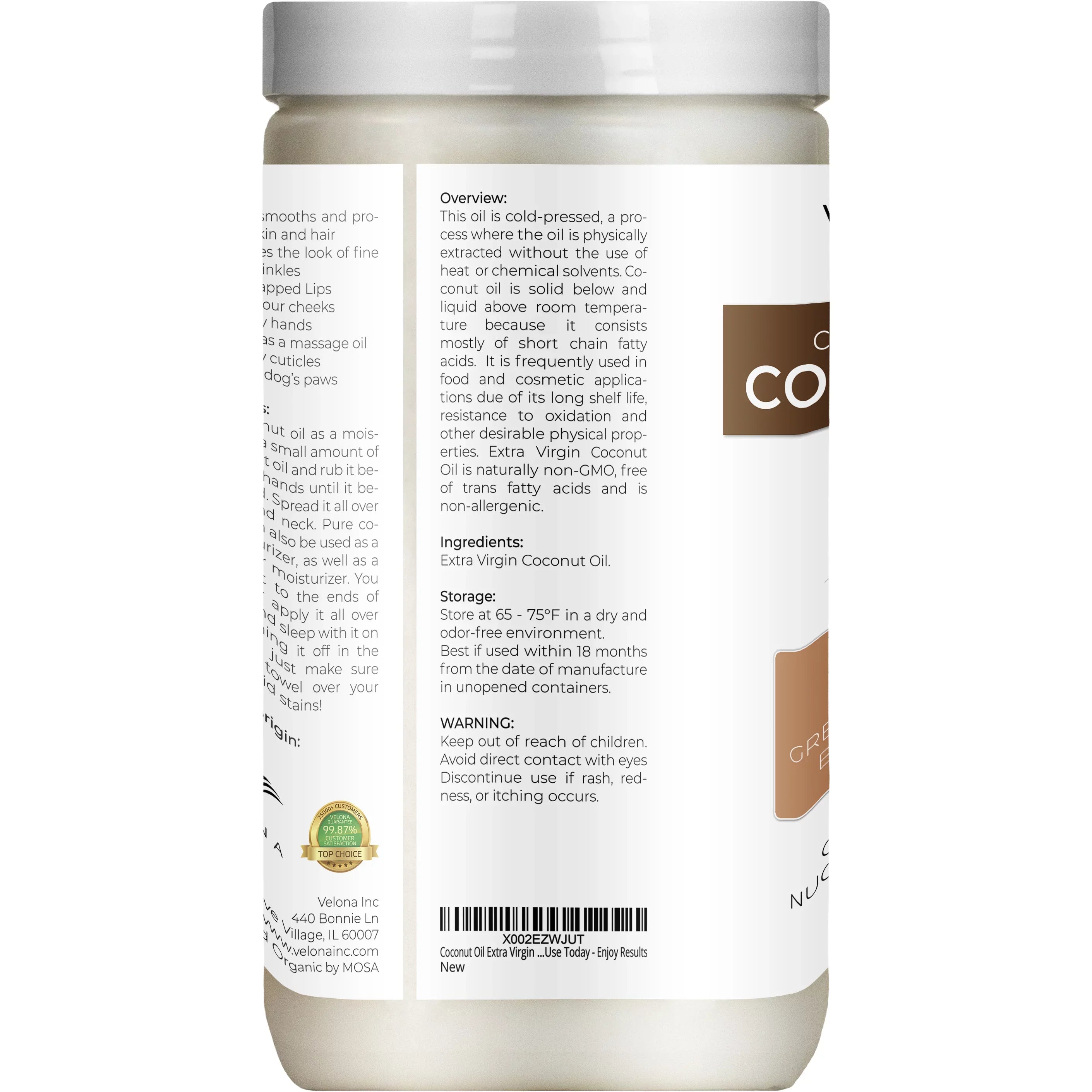 '- Use Oil in Body, Virgin, Food oz Results jar | Care Skin, Virgin USDA Certified Hair - Grade Cosmetic Extra | Pressed Face, Velona Today and | Cold 64 Enjoy Coconut | | Extra Organic