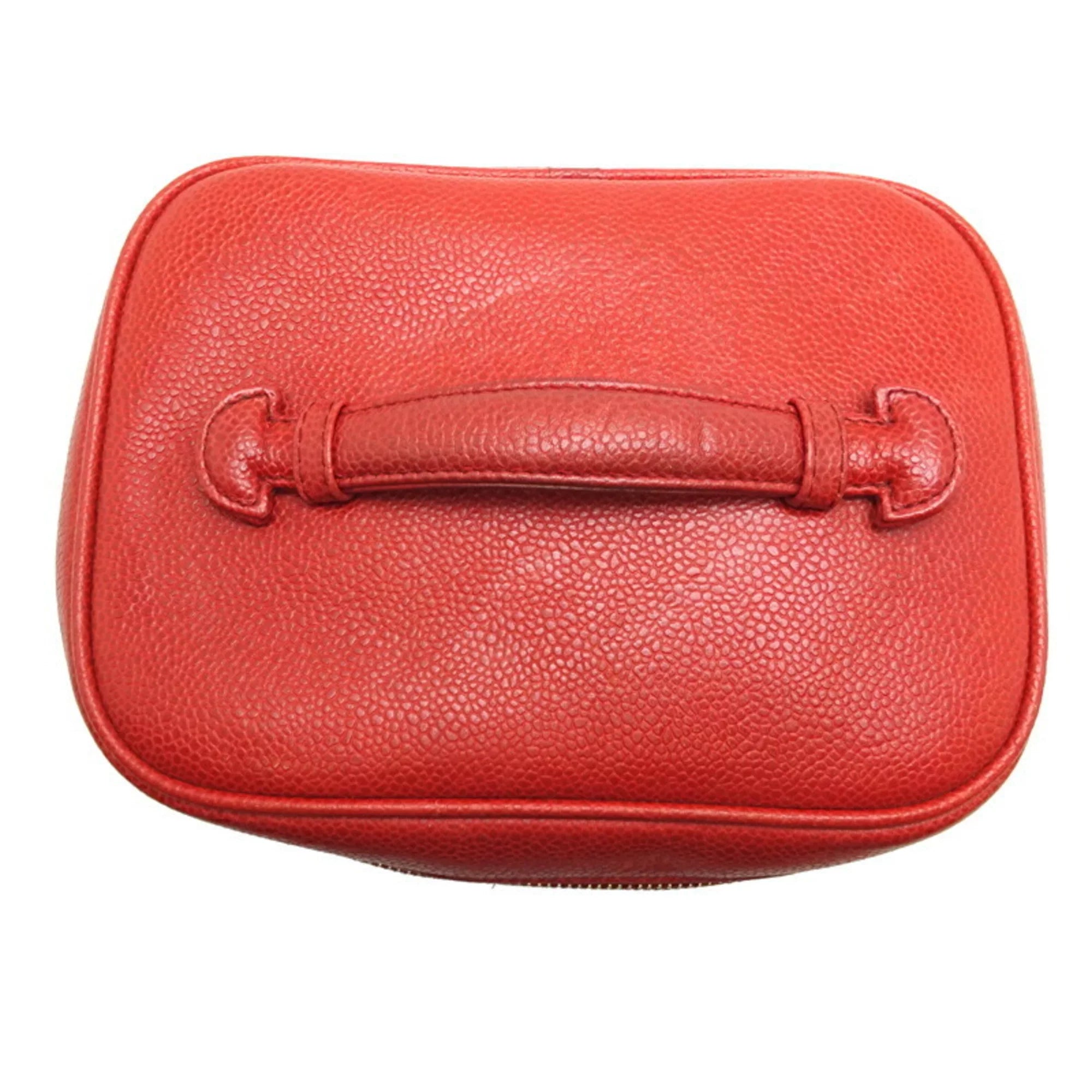 Bag Pre-Owned (Good) Skin Caviar Vanity Red Handbag Chanel Ladies