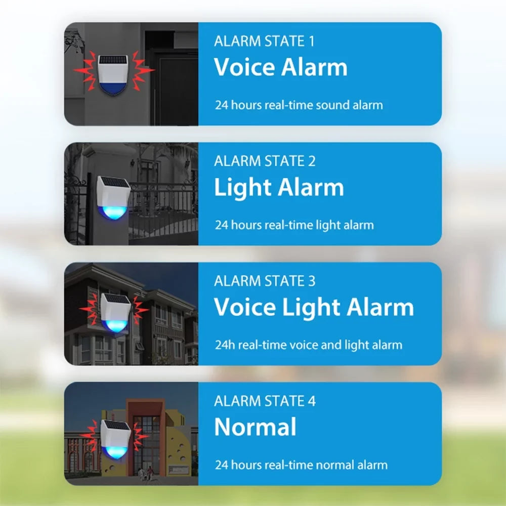 Control Wifi Sound Alarm Solar 5.0 Smart BT Light IPX5 Outdoor Powered Home Intelligent Device Alarm Real-time APP Waterproof Linkage Alarm