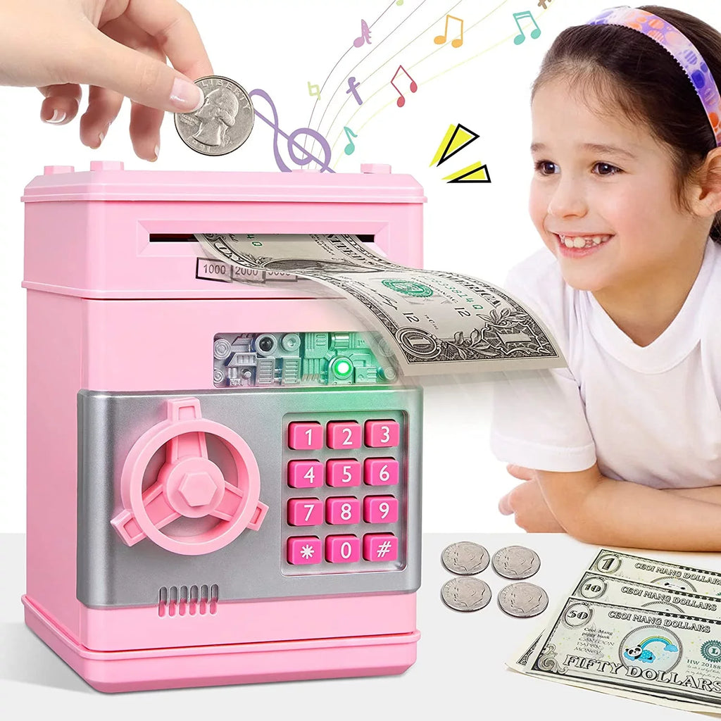 Password Bank Gifts Real Mini Bank Box Savings Saving Kids Coin Cash Adult Machine Electronic for Toy Money Kids ATM Safe Digital Piggy ATM (Pink/Silver) Savings Girls Boys Money