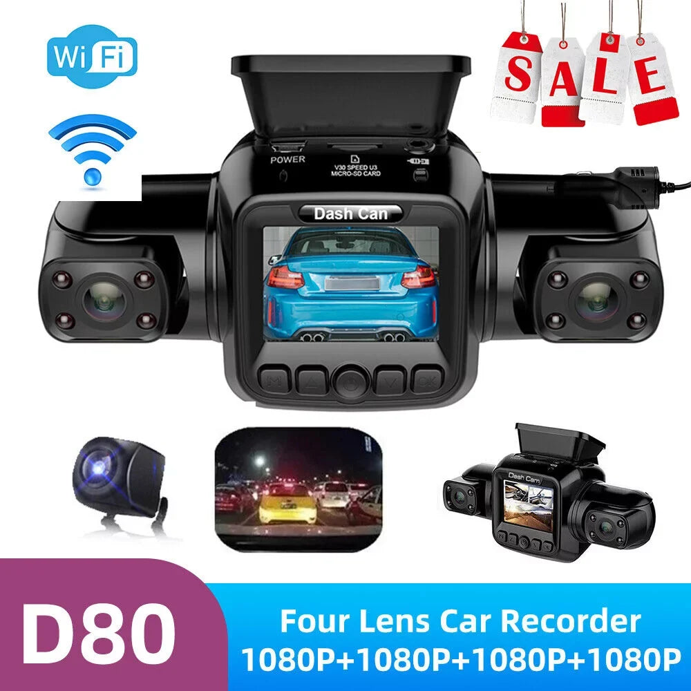 Night and Dash and Rear HD Cam Recorder Front Car 360°Panoramic Rear, Cameras Inside, Vision Channel Driving Left, Front, Right 4