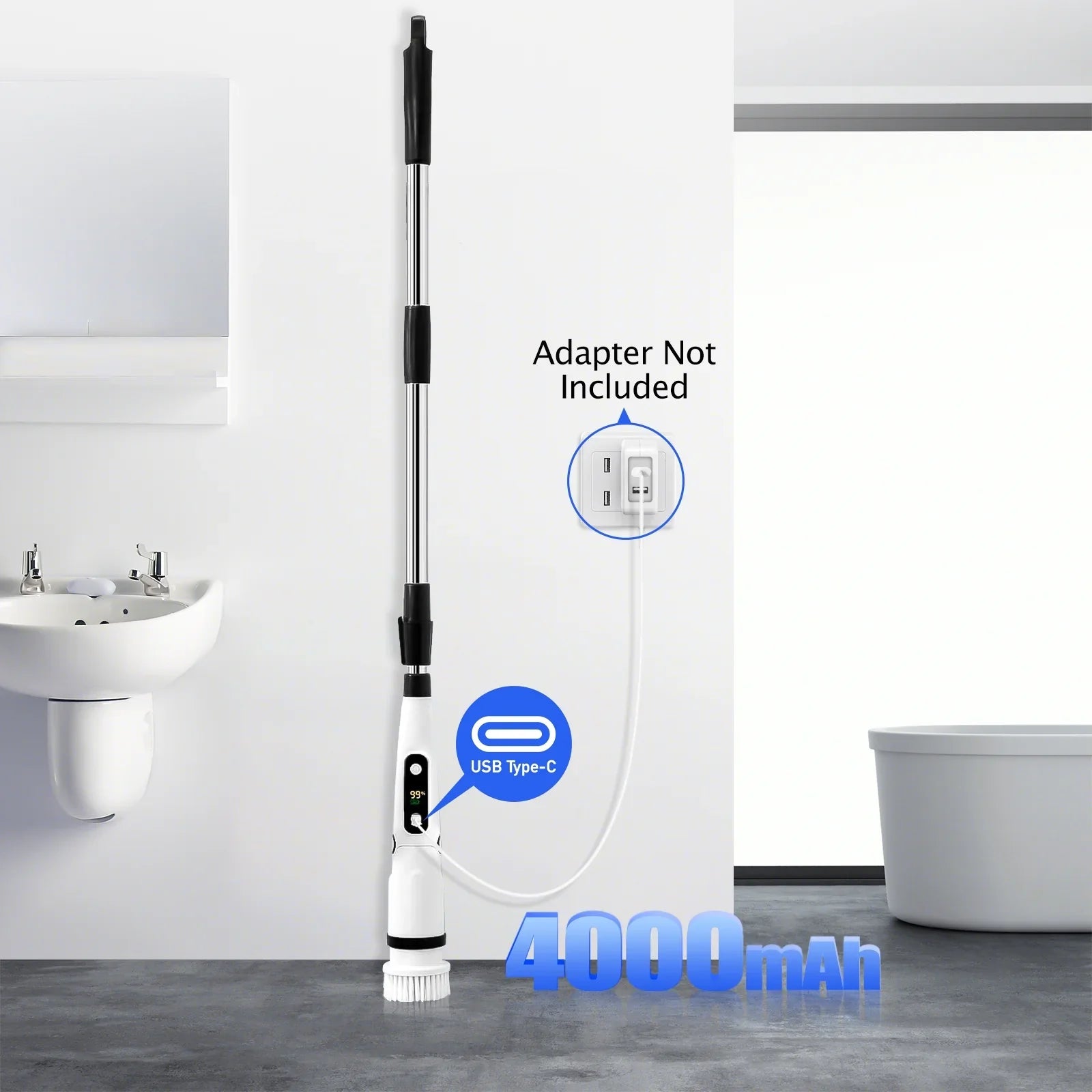 for Scrubber Floor Brush Scrubber, Heads,Shower Electric WLRETMCI Tub Car Long Cordless with Brush Brushes Spin 8 Cleaning Household Kitchen with Cleaning Bathroom Tile Handle