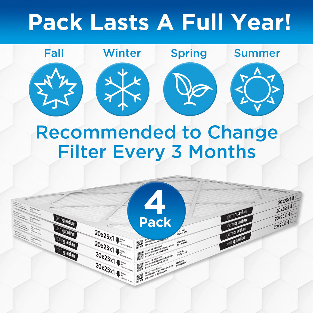Pleated x (4-Pack) MERV Filters 1 HVAC Furnace AC Germ 25 12 x Guardian 20 Air
