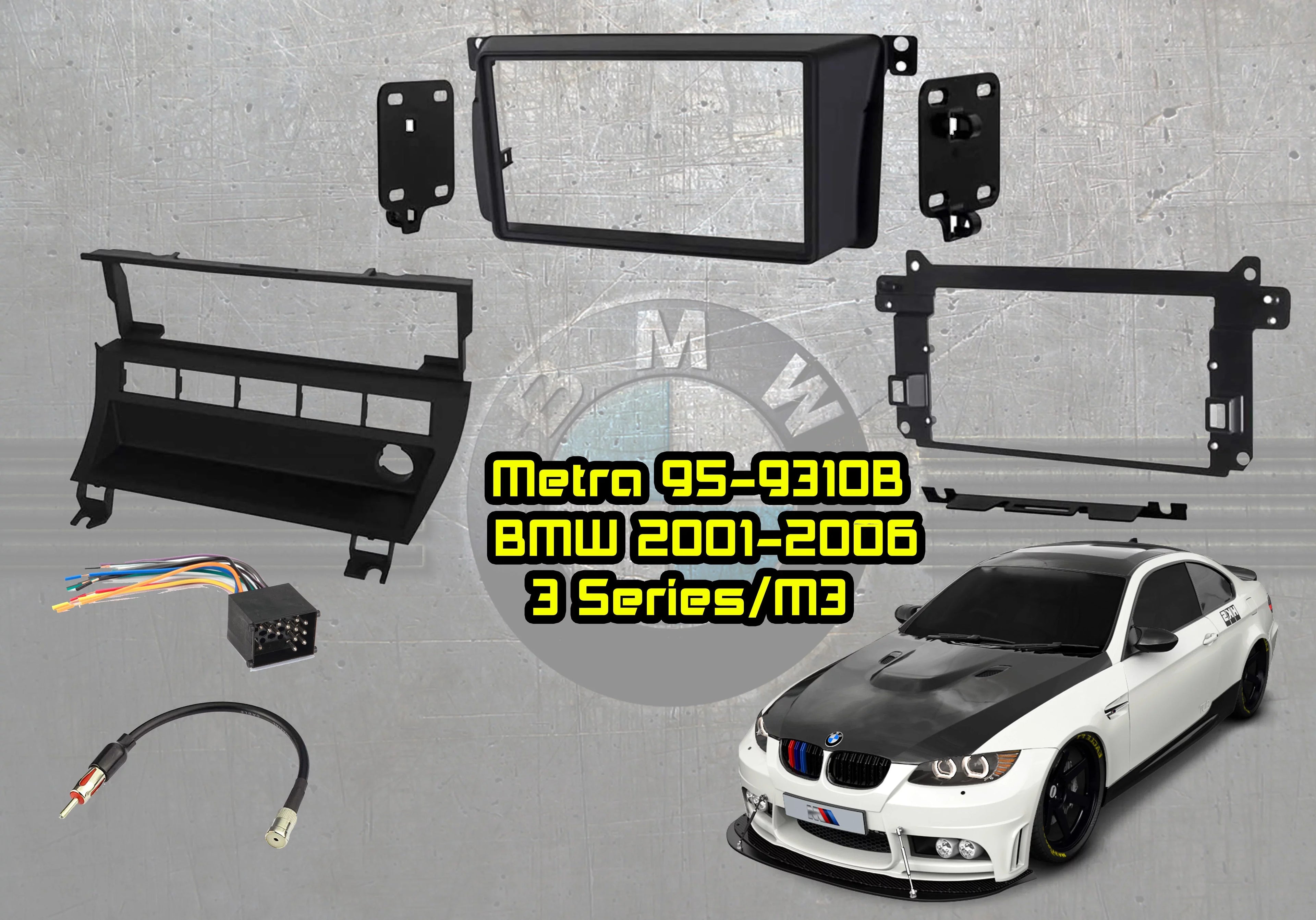 Panel Dash Metra with Adapter Kit 40-VW10 Vehicle BMW Installation 99-06 Antenna Double 3-Series and with 95-9310B Metra Harness 70-8590 Metra 5-Switch DIN Wiring