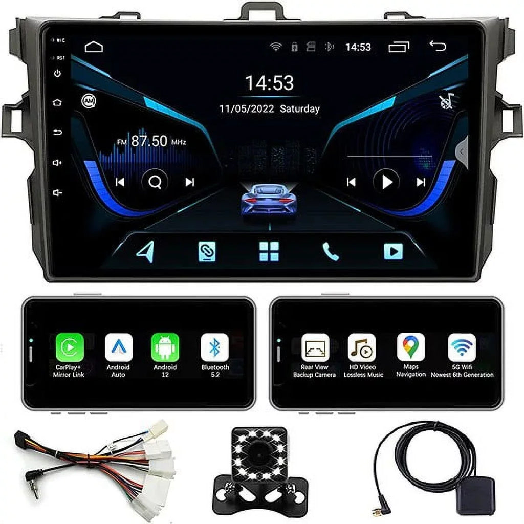 Din 08-12 Android Car 12 Bluetooth, Backup Corolla Toyota CarPlay&Android FM&AM, GPS Car Screen with Compatible for Double Navigation, Camera Support Binize Radio Stereo Inch Touch Auto,9