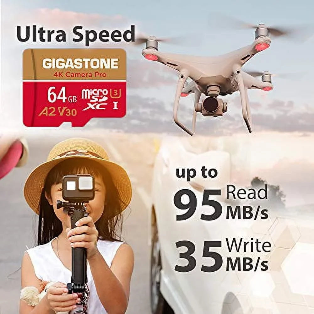 SD Cam, Recording, compatible 64GB 4K Class Pack with Micro 95/35 Dash GoPro A1 MB/s, Video Gigastone to Nintendo up 5 SDXC V30 Micro Pro, (5x64GB) UHS-I Switch, Cameras, 10, Card, Camera 4K R/W