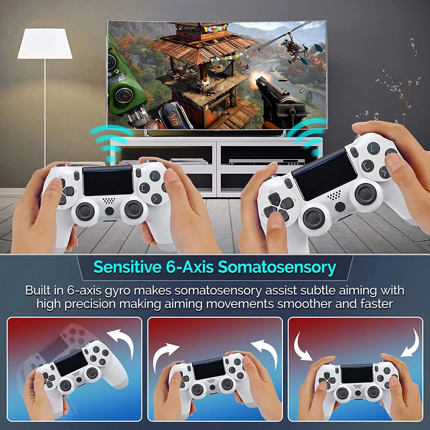 BlueTooth (White) with 1,000 Plus Battery/Built-In Speaker/Gyro/Remote PRO Compatible Samsung Wireless Controller Galaxy Slim Ultra GamePad S21