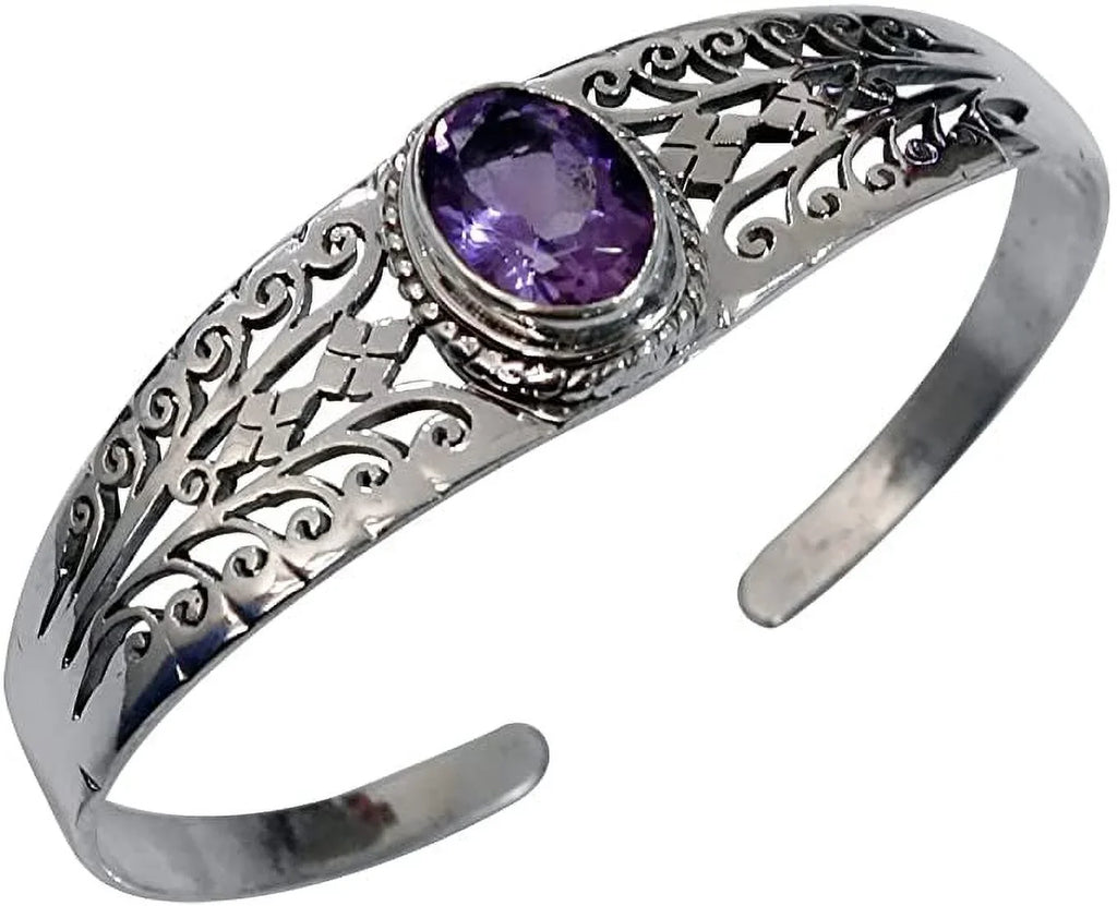 Men Fashion Adjustable Gifts Bracelets, Purple Bracelet for Jewelry 925 Designer Amethyst Genuine Gemstone for Cuff Silver Handmade Women, Sterling Genuine