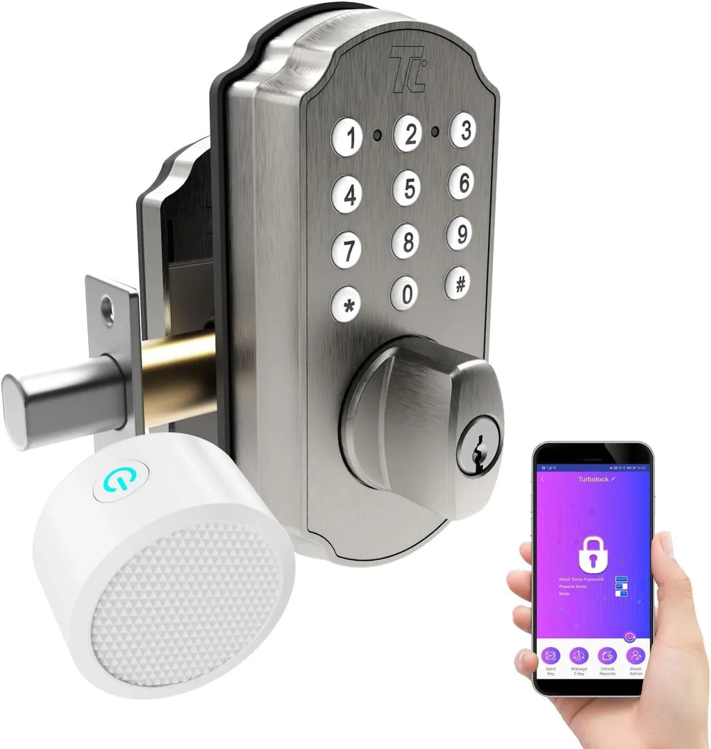 Electronic Mobile for Entry Home Keypad Nickel TL115 Deadbolt TurboLock with Door Smart Door Lock Front Keyless App Brushed