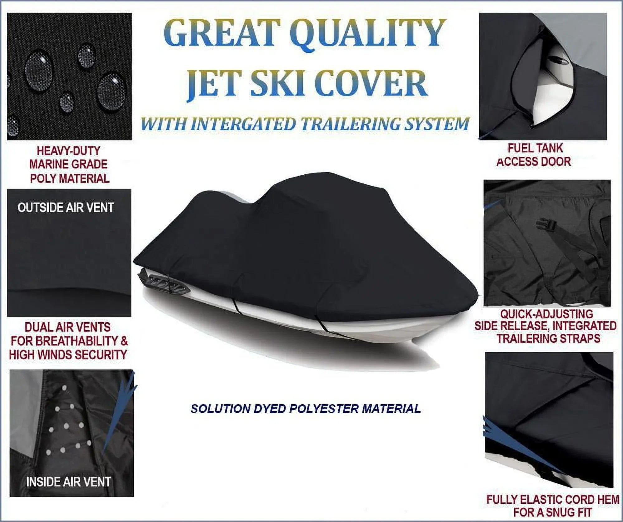 Ski BLACK 2004 2 Cover 2003 Ski SKI 2002 COVER 2000 PWC Compatible 2001 for Seater JET 130 Jet Cover 1999 ULTRA Jet KAWASAKI