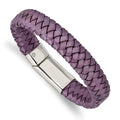 Leather in Steel mm Rubber Purple Stainless Bracelet 7.5 16 Chisel & Braided Metallic Cord, Polished Women's