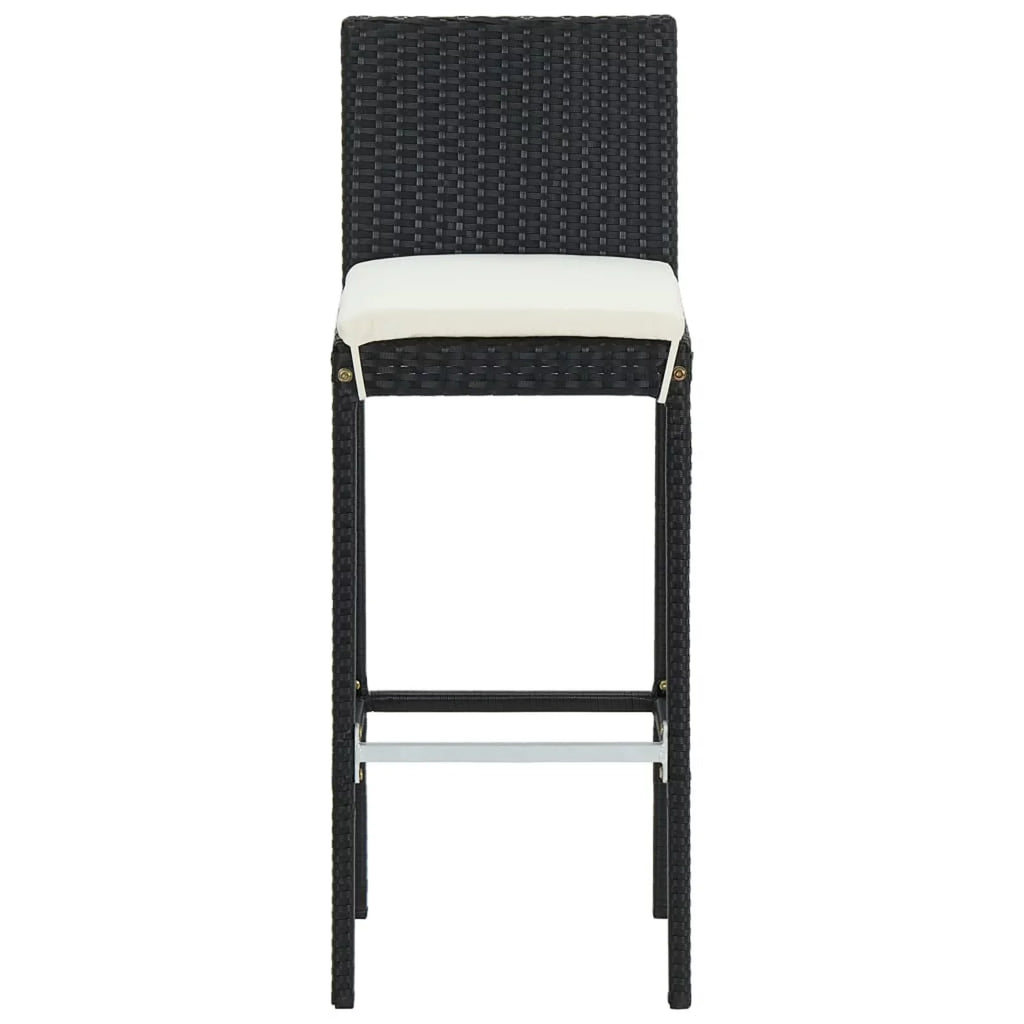 Furniture Garden, Stool 2 Balcony, Chair Patio, Bar Piece Set for 3 Poly and Outdoor Footrest Bar Black Backyard, Patio Bar Table Cushioned with Rattan Backrest Anself and