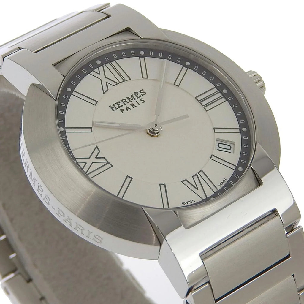 Quartz Stainless Analog White Watch Made Nomad Swiss Steel Pre-Owned Men's NO1.710 Hermes Display Dial Silver (Fair)