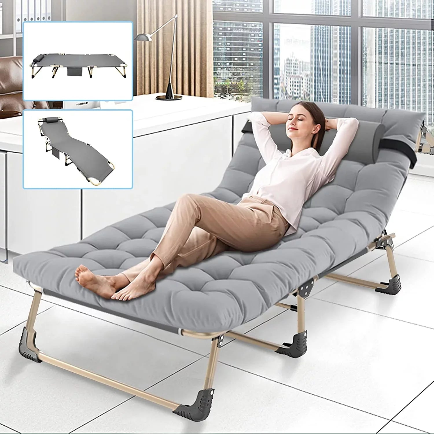 Chaise Chair,Camping Patio Garden Recliner Adjustable Mattress, Lounge Outdoor/Indoor ABORON Portable Pillow Folding and for 4-Fold with Beach Cot,
