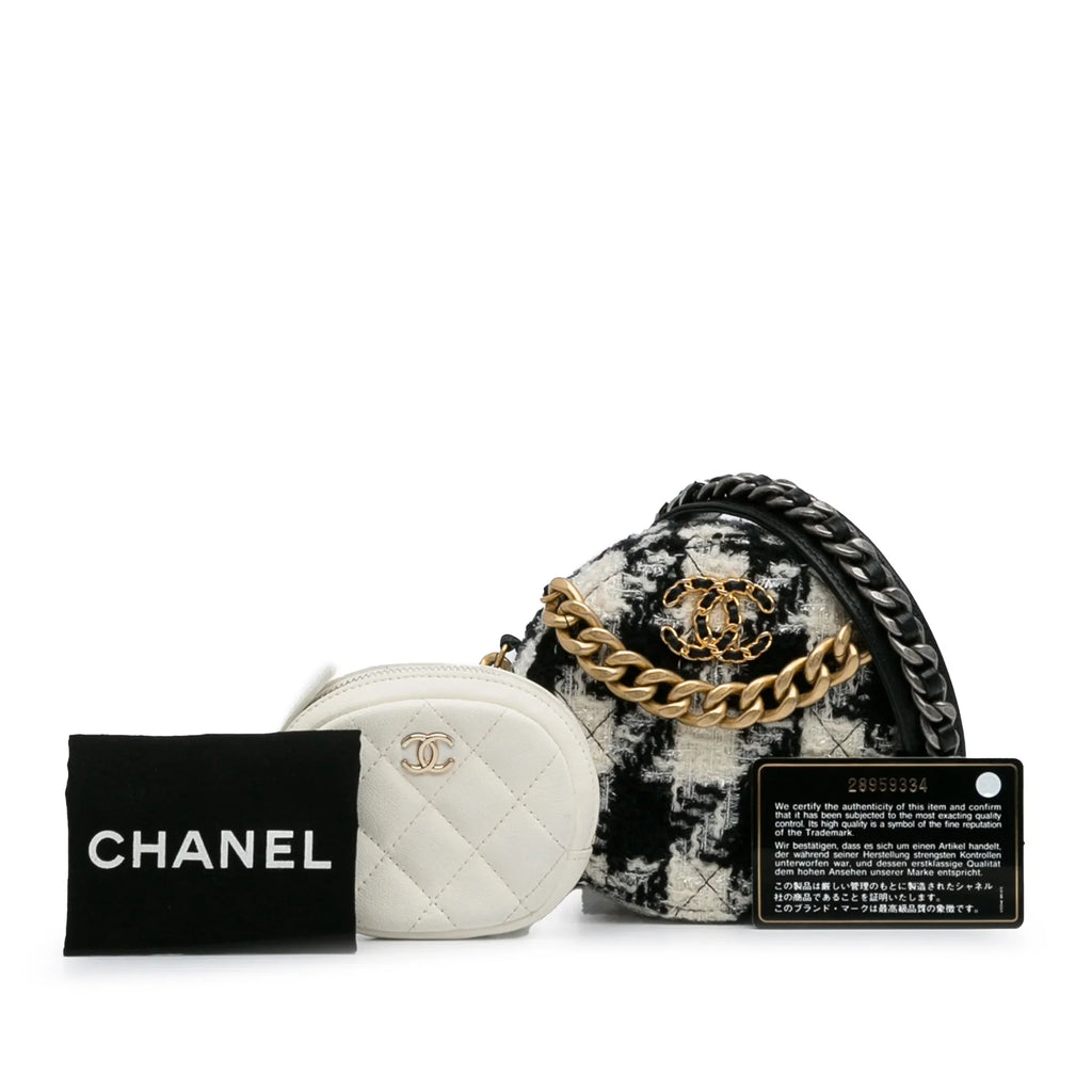 Lambskin Unisex Chanel and 19 Tweed (Good) Pre-Owned Crossbody with Coin Authenticated Clutch Chain Purse Black Bag Fabric Round