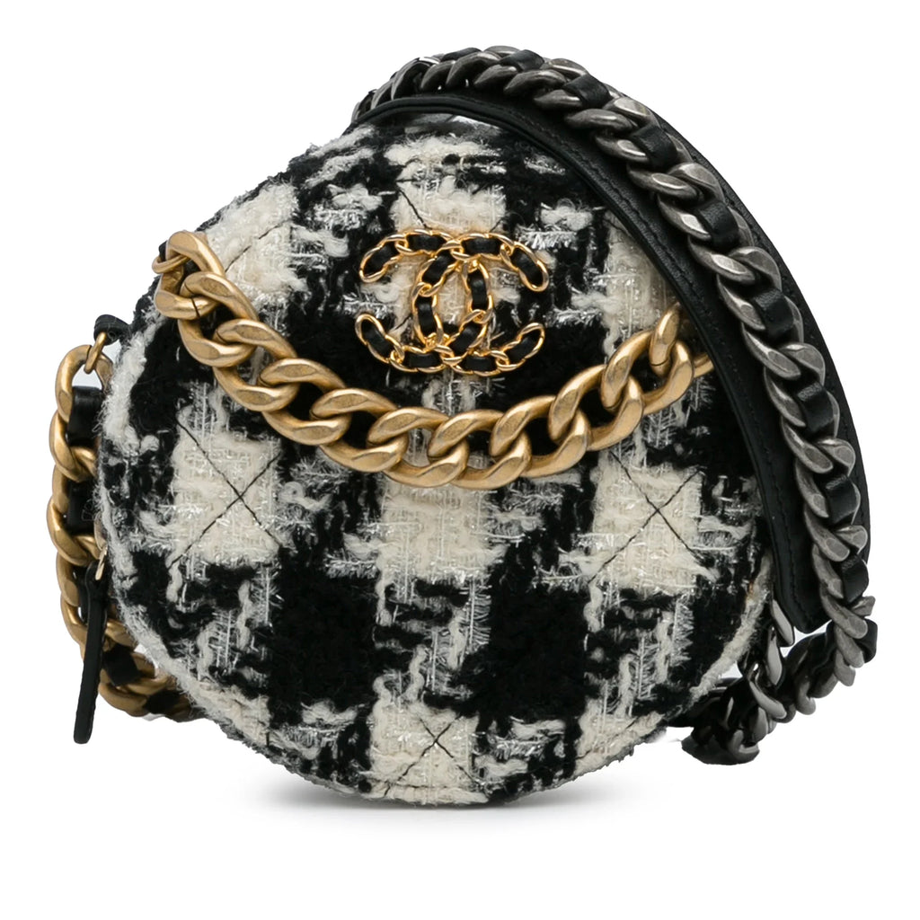 Lambskin Unisex Chanel and 19 Tweed (Good) Pre-Owned Crossbody with Coin Authenticated Clutch Chain Purse Black Bag Fabric Round