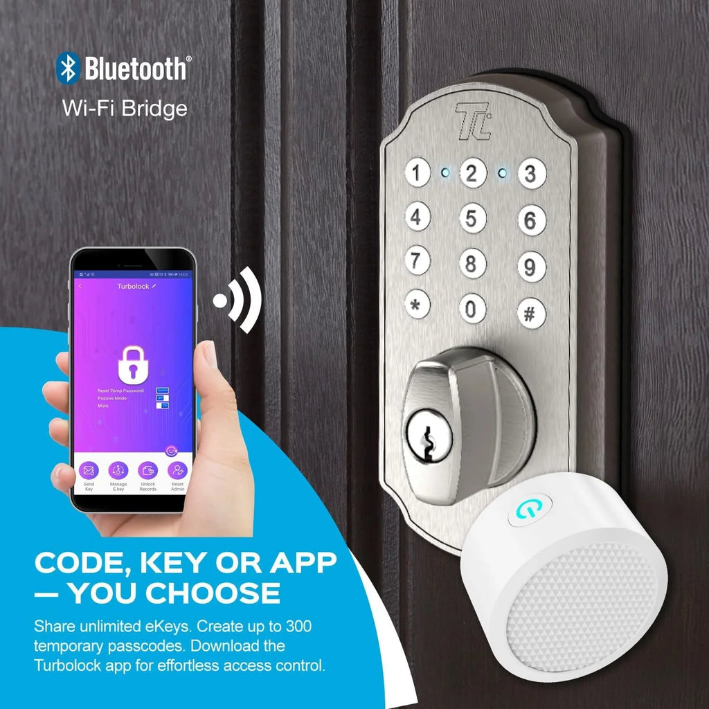Electronic Mobile for Entry Home Keypad Nickel TL115 Deadbolt TurboLock with Door Smart Door Lock Front Keyless App Brushed