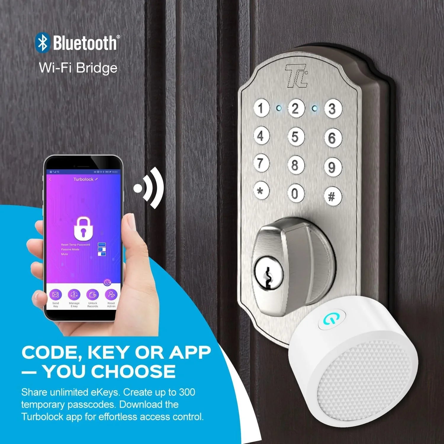 Electronic Mobile for Entry Home Keypad Nickel TL115 Deadbolt TurboLock with Door Smart Door Lock Front Keyless App Brushed