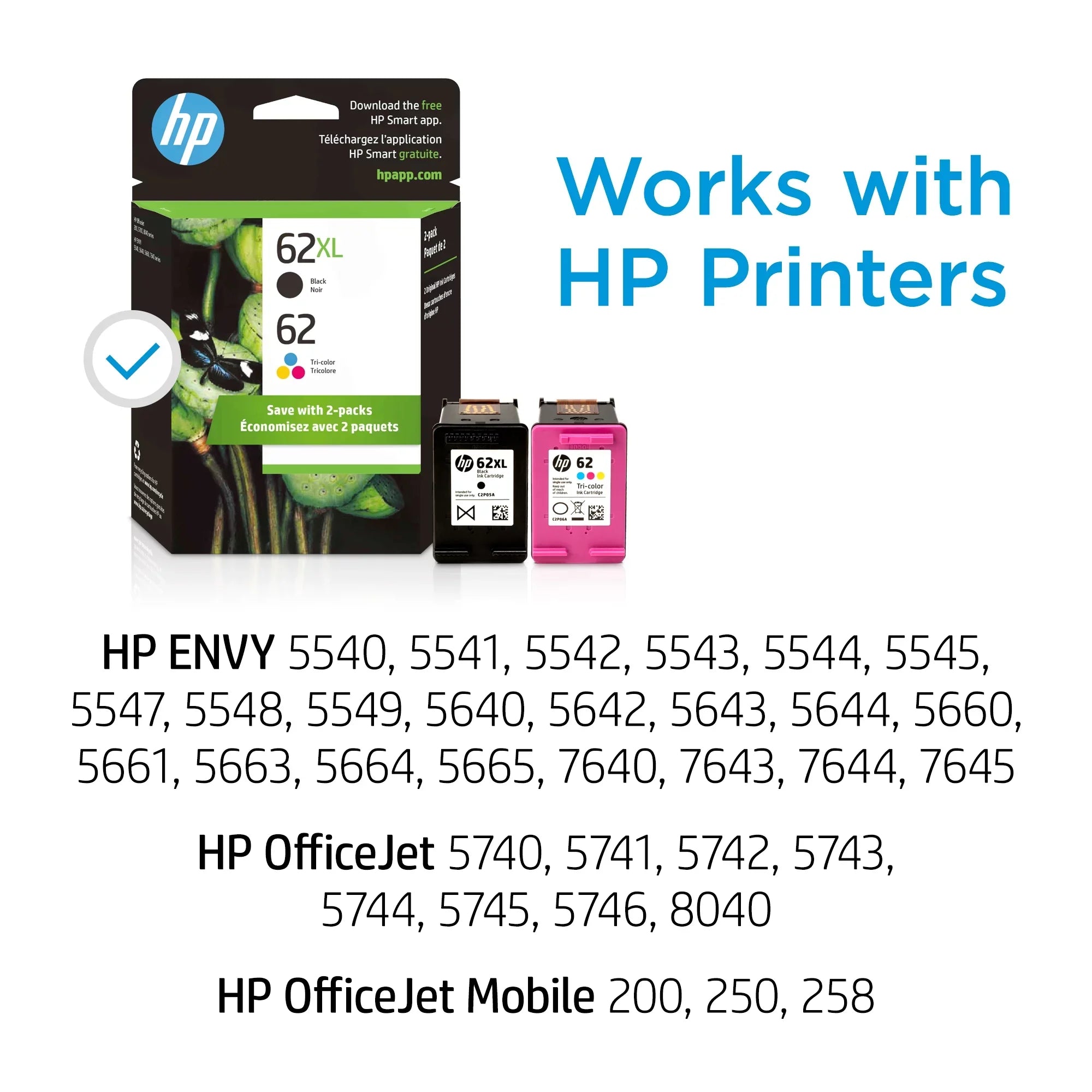 Black/62 Ink Cartridges, Tri-Color N9H67FN, 62XL HP 2/Pack